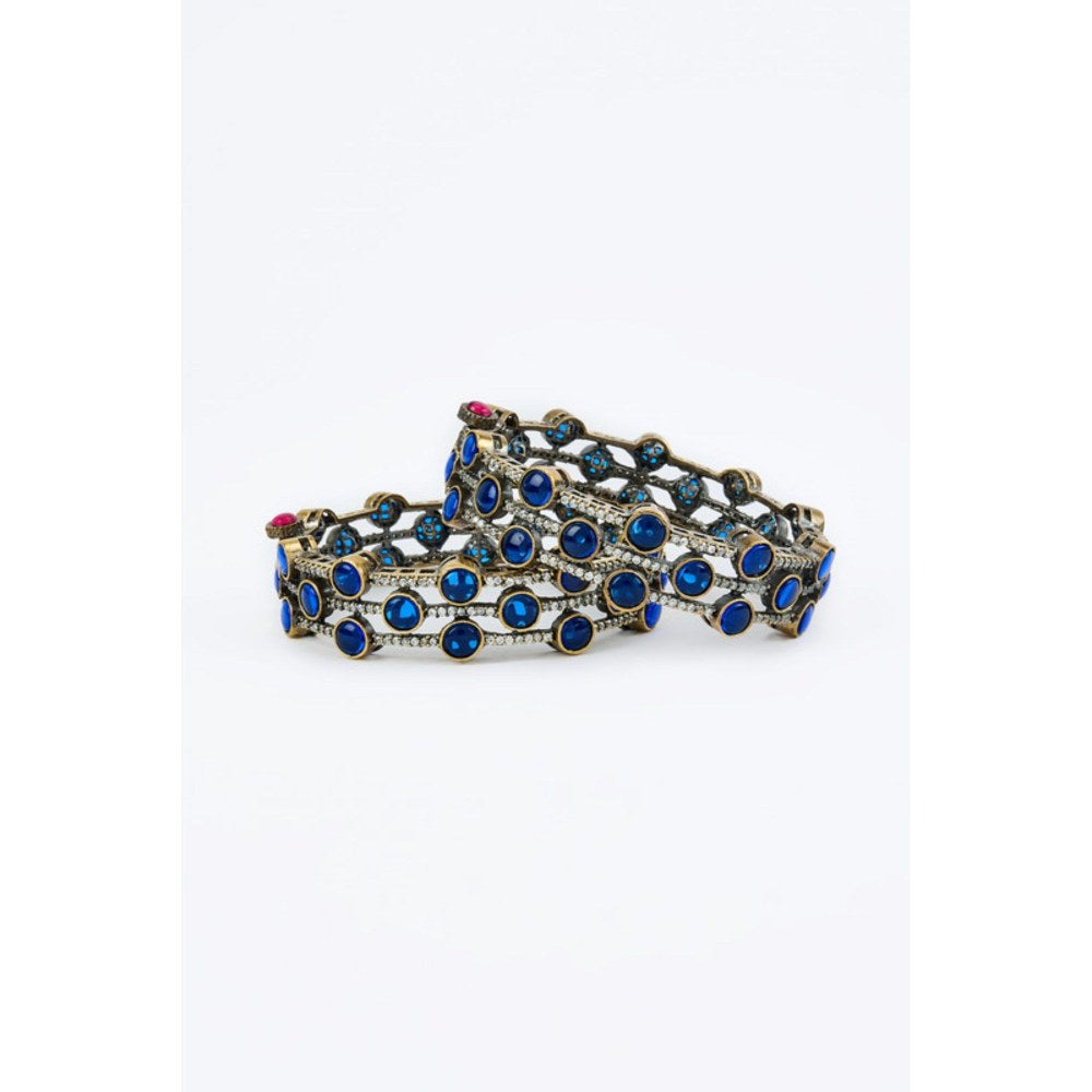 VIVINIA By Vidhi Mehra Burgundy Silver Plated Blue Womens Beaded Bangles