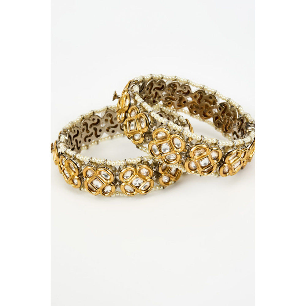 VIVINIA By Vidhi Mehra Saadgi Gold Plated Pink Kundan Polki Womens Bangles