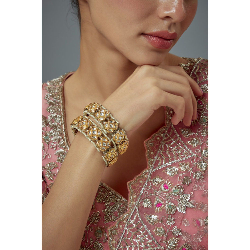 VIVINIA By Vidhi Mehra Saadgi Gold Plated Pink Kundan Polki Womens Bangles