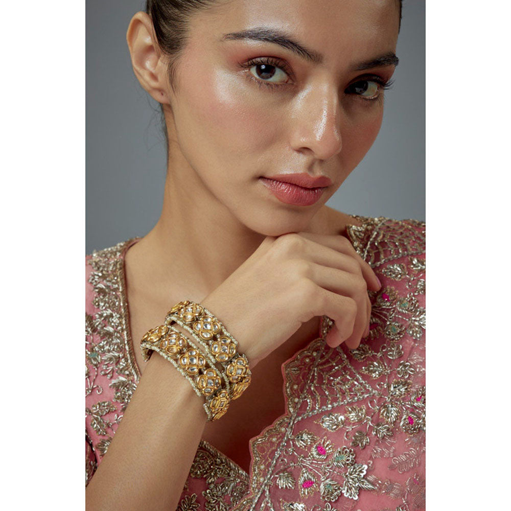 VIVINIA By Vidhi Mehra Saadgi Gold Plated Pink Kundan Polki Womens Bangles