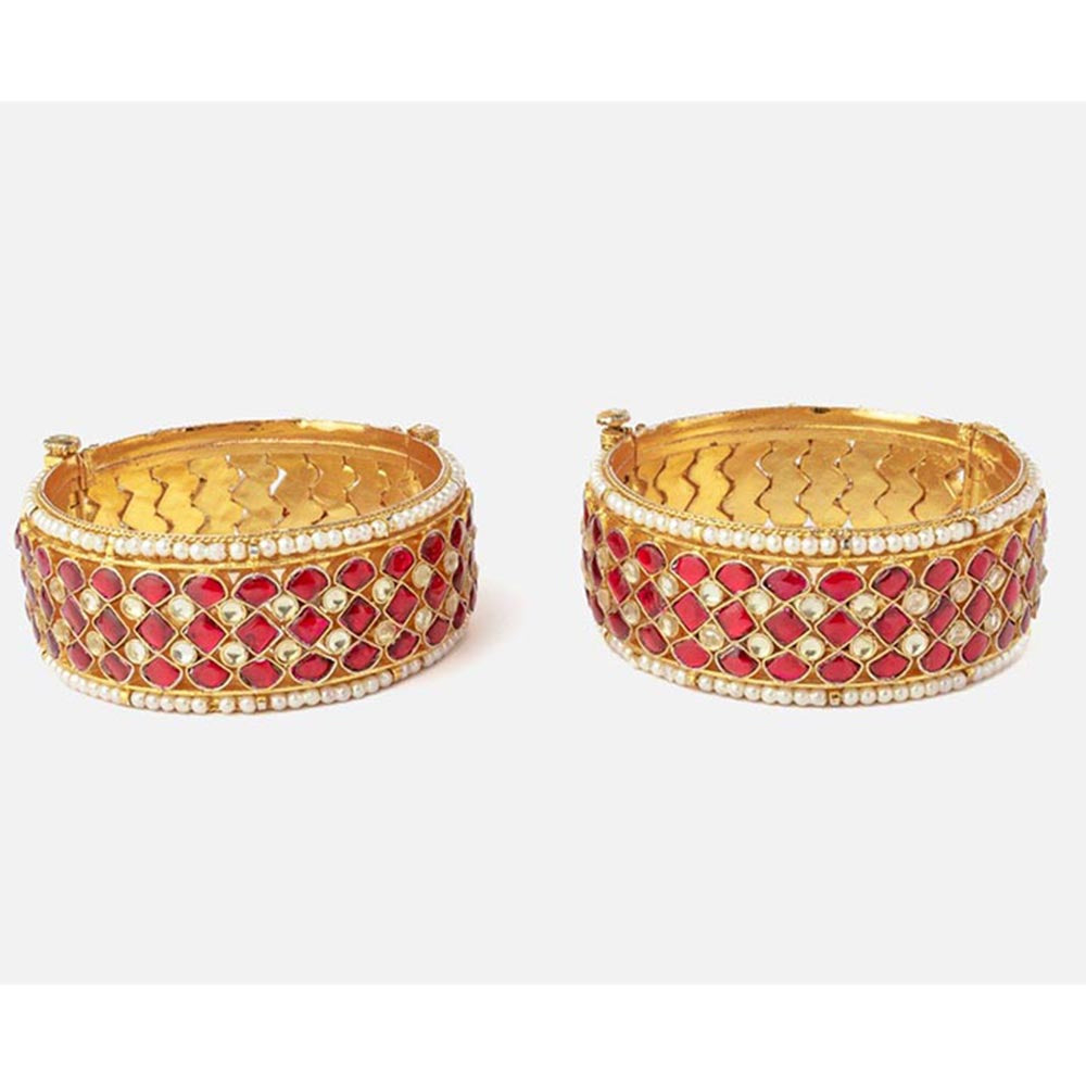 VIVINIA By Vidhi Mehra Gold Plated Red Womens Kundan Polki Bangles