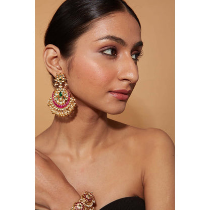 VIVINIA By Vidhi Mehra Gold Plated Kundan with Multi-Colour Onyx Chaandbali Dangle Earrings