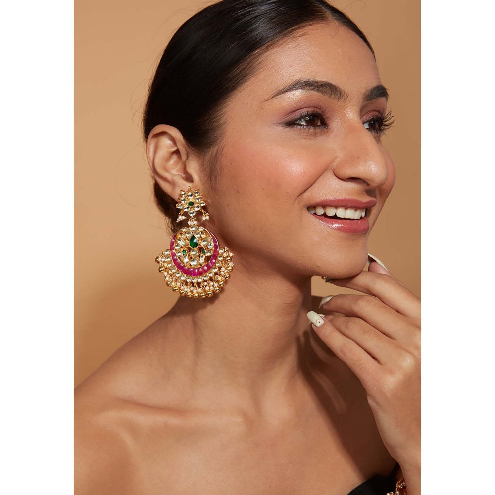 VIVINIA By Vidhi Mehra Gold Plated Kundan with Multi-Colour Onyx Chaandbali Dangle Earrings