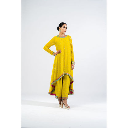 Vvani by Vani Vats Moss Green Asymmetrical Kurta with Palazzo (Set of 2)