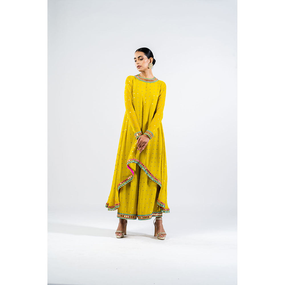 Vvani by Vani Vats Moss Green Asymmetrical Kurta with Palazzo (Set of 2)