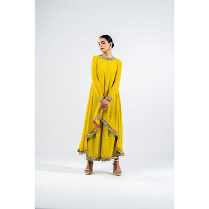 Vvani by Vani Vats Moss Green Asymmetrical Kurta with Palazzo (Set of 2)