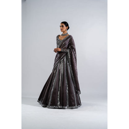 Vvani by Vani Vats Charcoal Grey Mirror Seam Blouse with Lehenga & Dupatta (Set of 3)