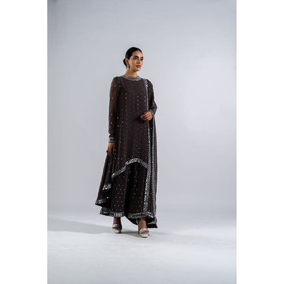 Vvani by Vani Vats Charcoal Grey Asymmetrical Kurta & Palazzo with Dupatta (Set of 3)