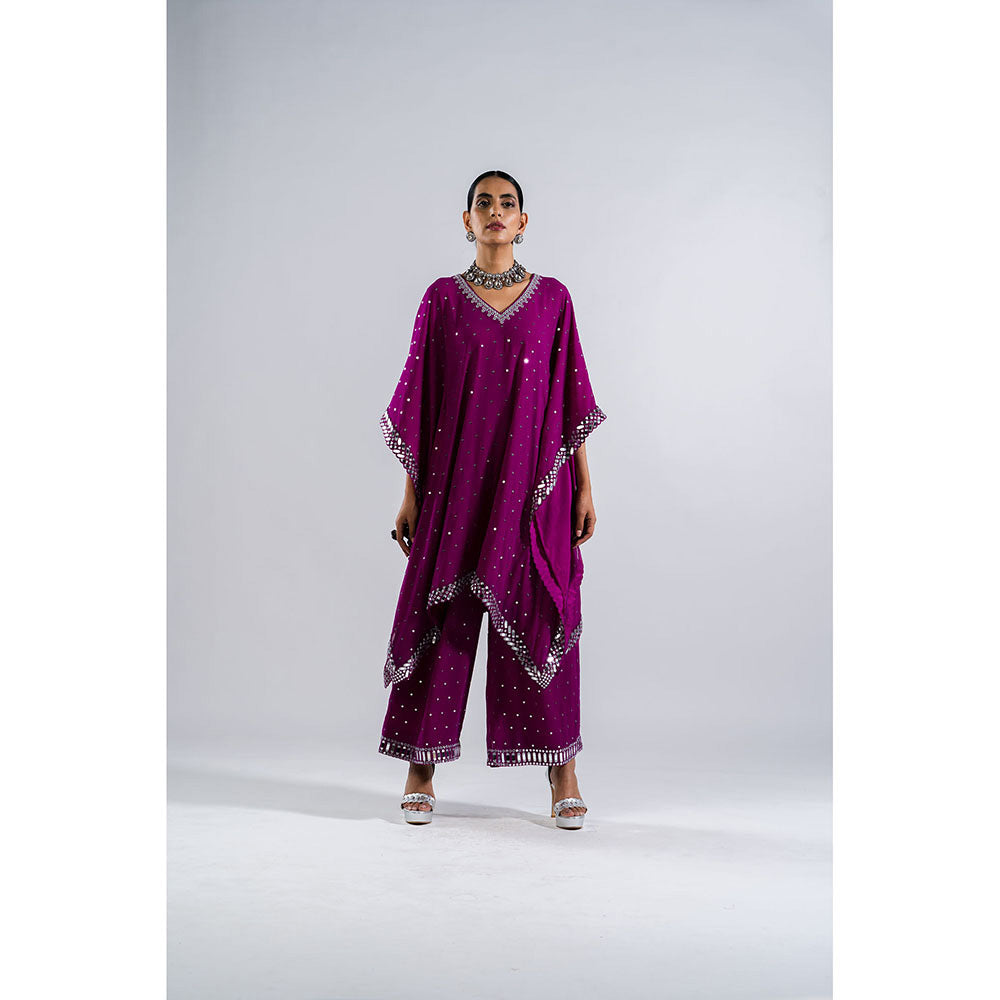 Vvani by Vani Vats Pop Wine Kaftan & Palazzo (Set of 2)