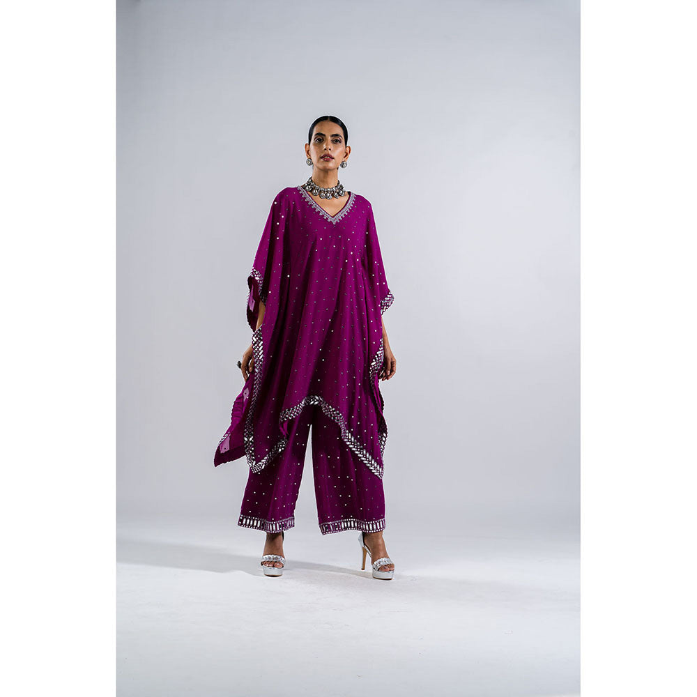 Vvani by Vani Vats Pop Wine Kaftan & Palazzo (Set of 2)