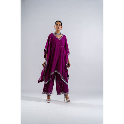 Vvani by Vani Vats Pop Wine Kaftan & Palazzo (Set of 2)