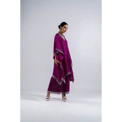 Vvani by Vani Vats Pop Wine Kaftan & Palazzo (Set of 2)