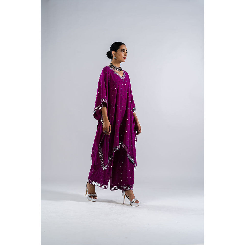 Vvani by Vani Vats Pop Wine Kaftan & Palazzo (Set of 2)