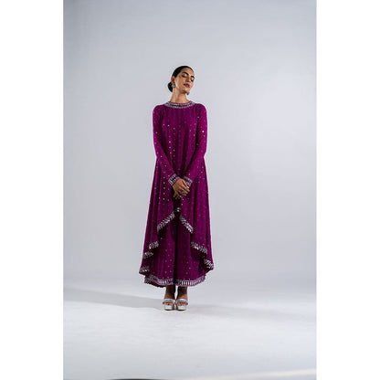 Vvani by Vani Vats Pop Wine Asymmetrical Kurta with Palazzo (Set of 2)
