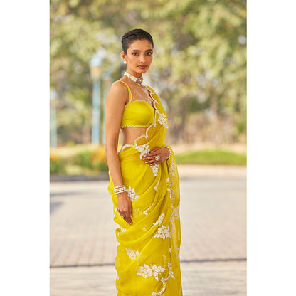 Vvani by Vani Vats Moss Green Flower Saree & Stitched Blouse