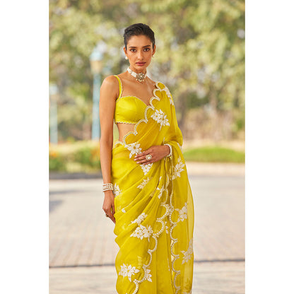 Vvani by Vani Vats Moss Green Flower Saree & Stitched Blouse