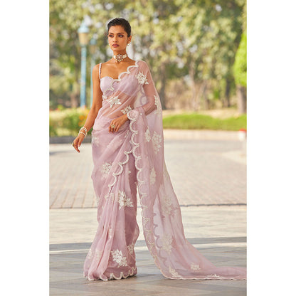 Vvani by Vani Vats Powder Lilac Flower Saree & Stitched Blouse