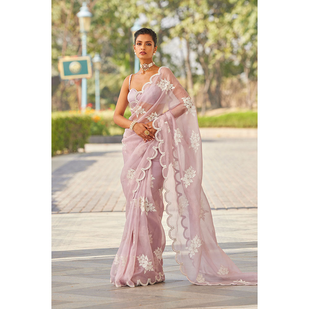 Vvani by Vani Vats Powder Lilac Flower Saree & Stitched Blouse
