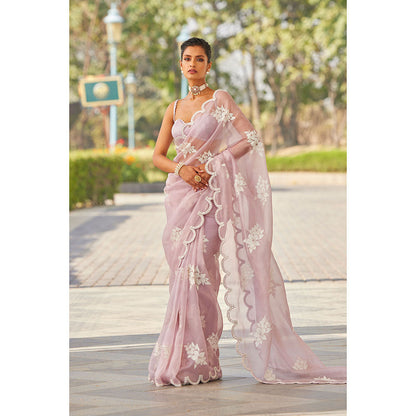 Vvani by Vani Vats Powder Lilac Flower Saree & Stitched Blouse