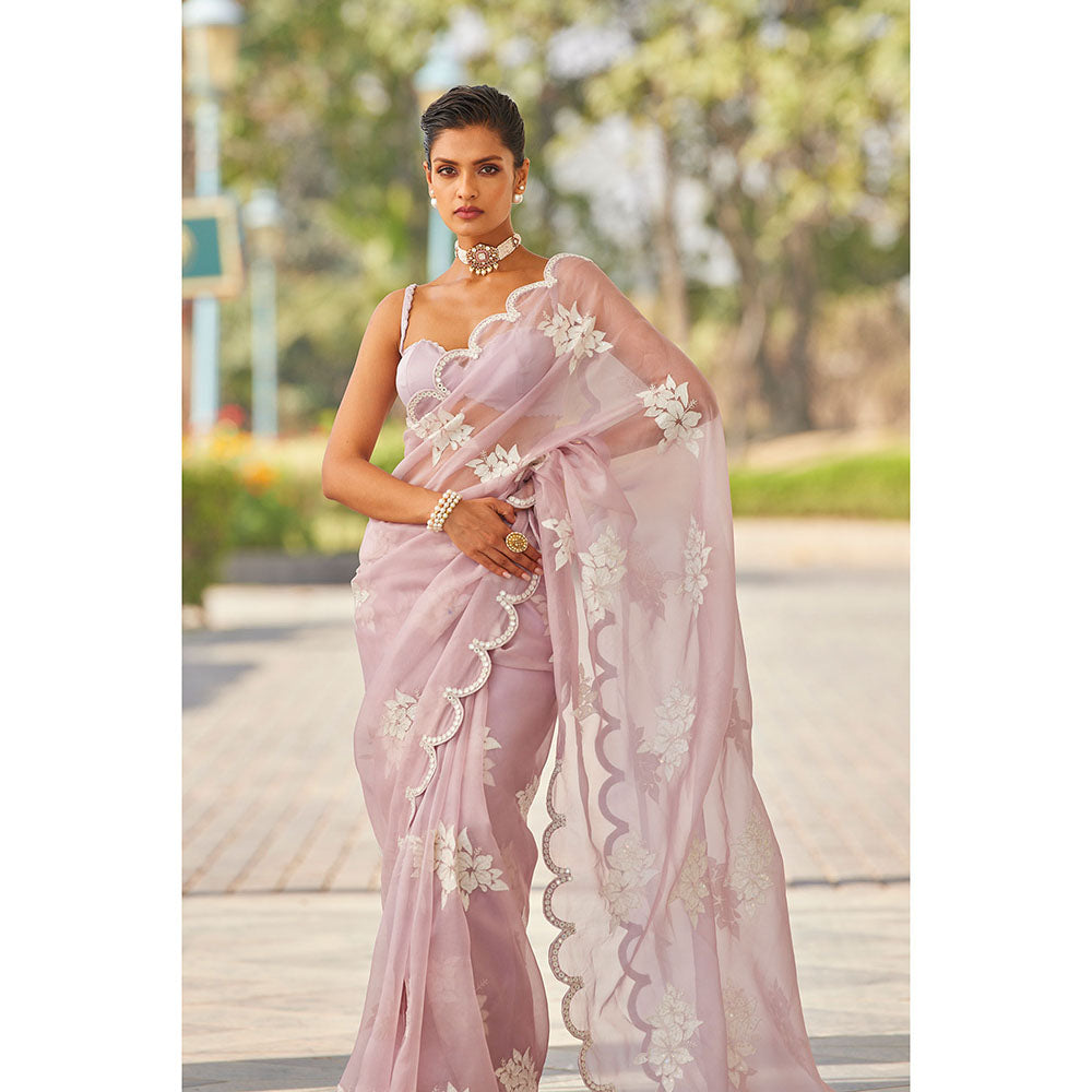 Vvani by Vani Vats Powder Lilac Flower Saree & Stitched Blouse