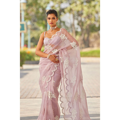 Vvani by Vani Vats Powder Lilac Flower Saree & Stitched Blouse
