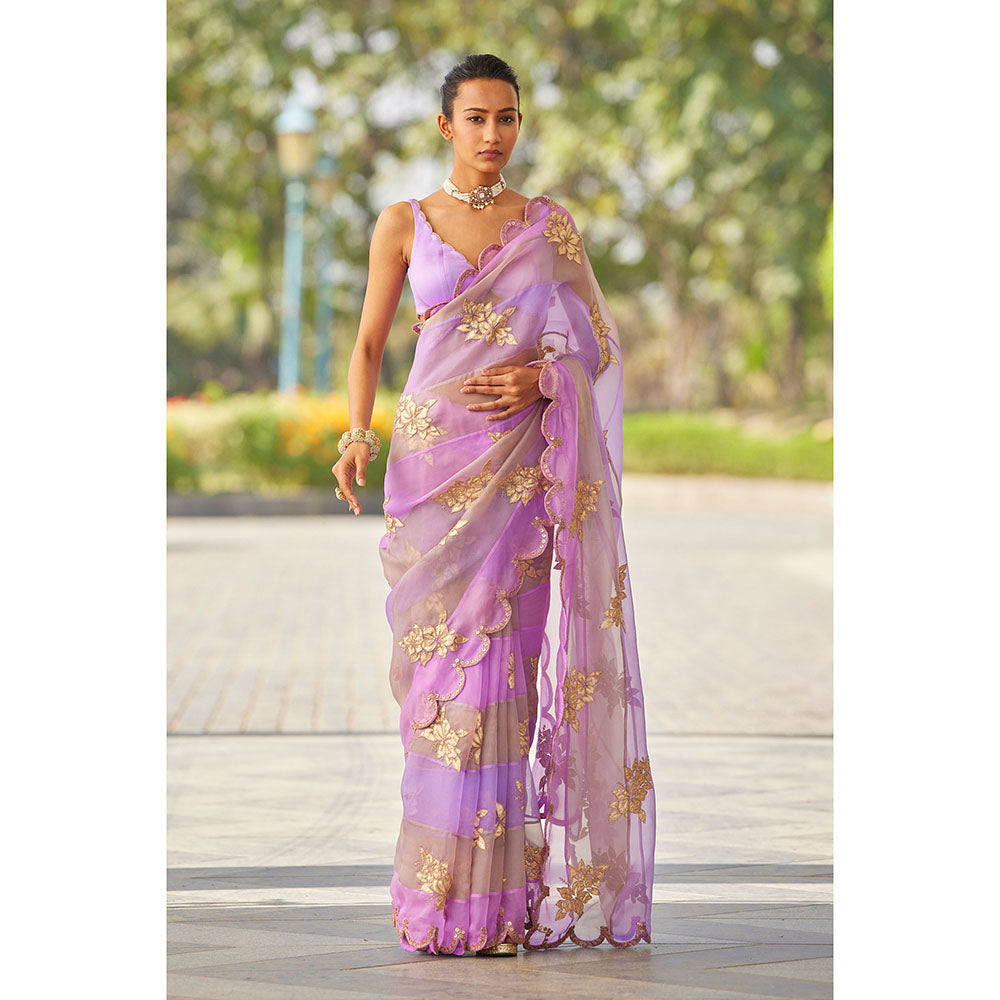Vvani by Vani Vats Lavender Flower Saree & Stitched Blouse