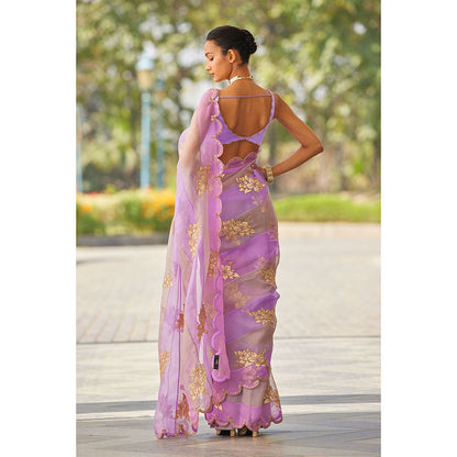 Vvani by Vani Vats Lavender Flower Saree & Stitched Blouse