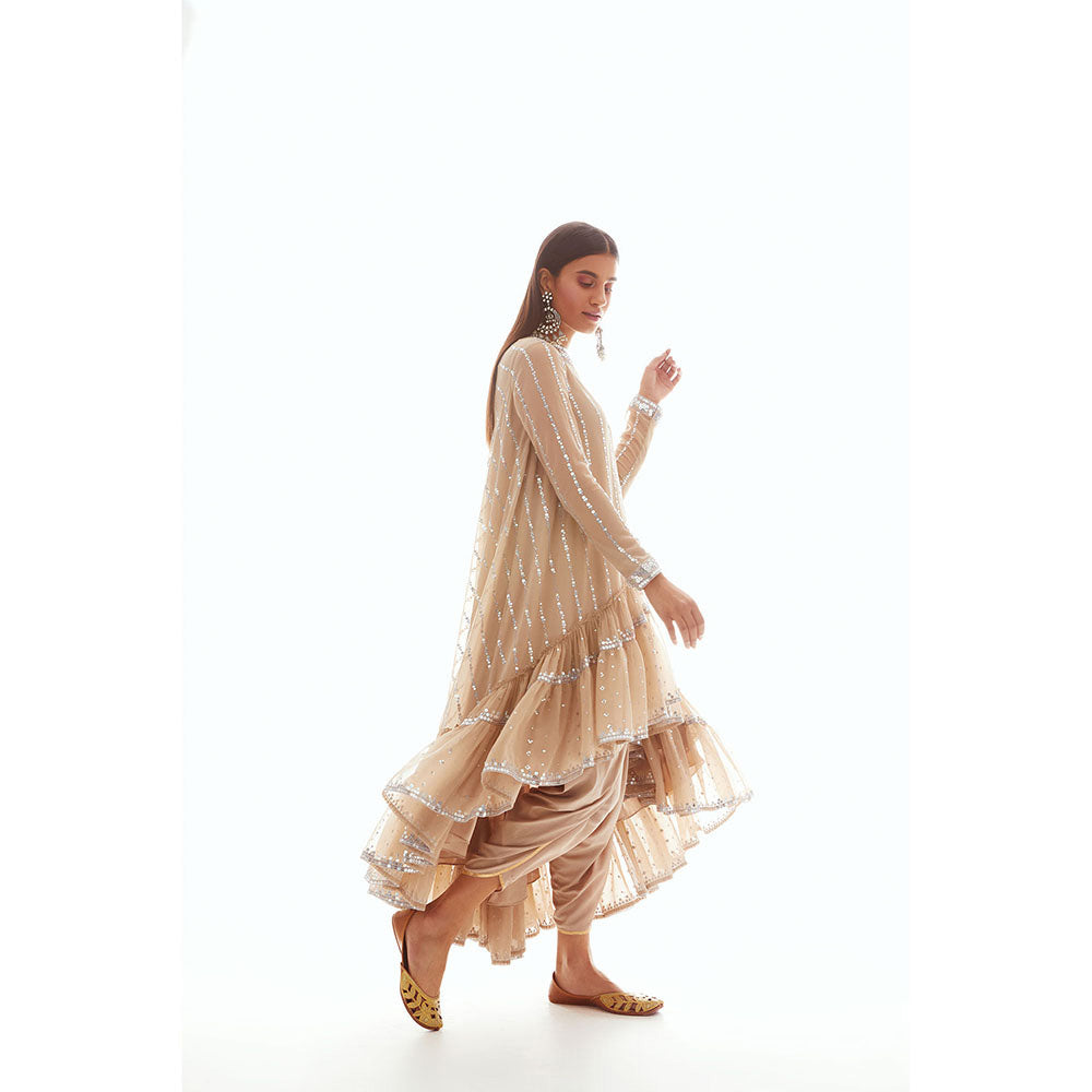 Vvani by Vani Vats Beige High Low Kurta with Dhoti & Inner (Set of 3)