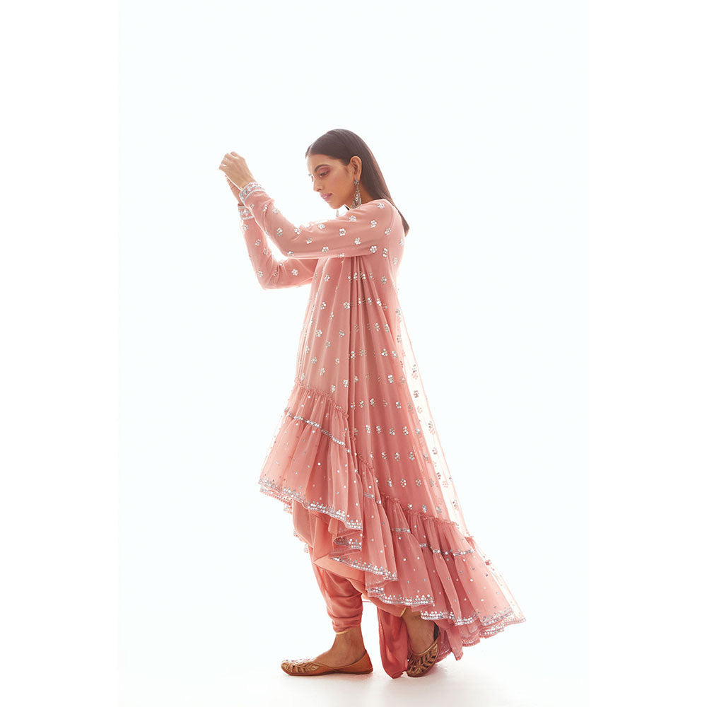 Vvani by Vani Vats Dusty Rose High Low Kurta with Dhoti & Inner (Set of 3)