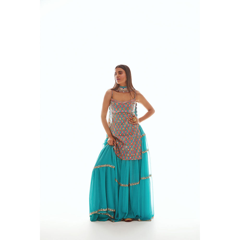 Vvani by Vani Vats Mughal Boota Kurti with Sharara & Dupatta (Set of 3)