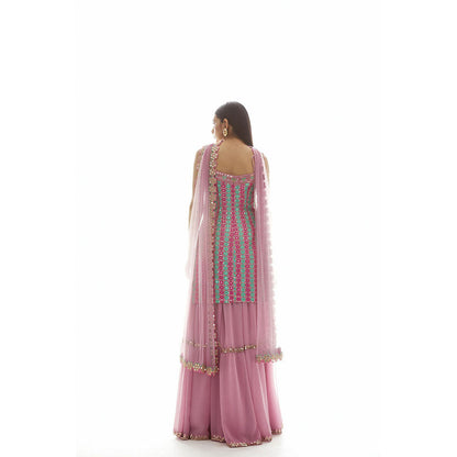 Vvani by Vani Vats Onion Pink Applique Kurti with Sharara & Dupatta (Set of 3)