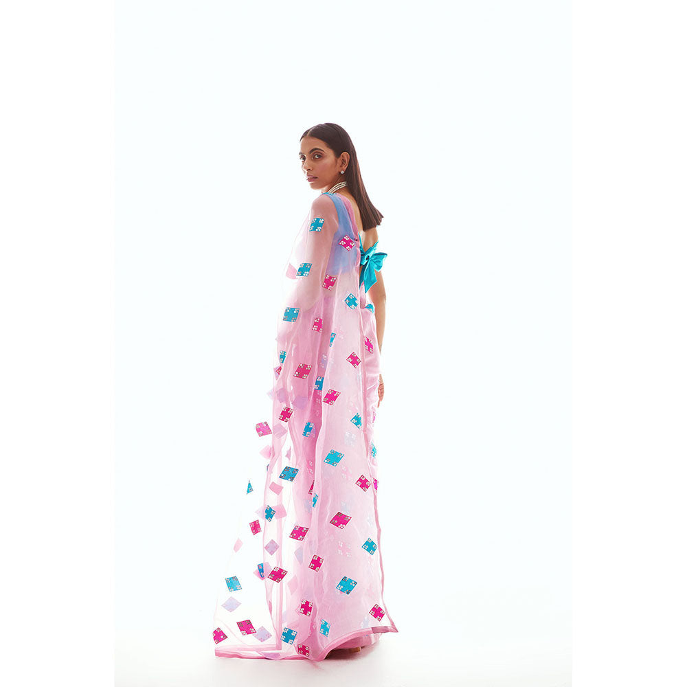 Vvani by Vani Vats Onion Pink Applique Saree & Stitched Blouse