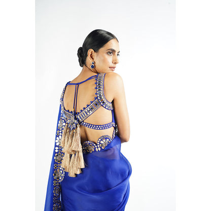 Vvani by Vani Vats Royal Blue Mirror Scallop Saree & Stitched Blouse