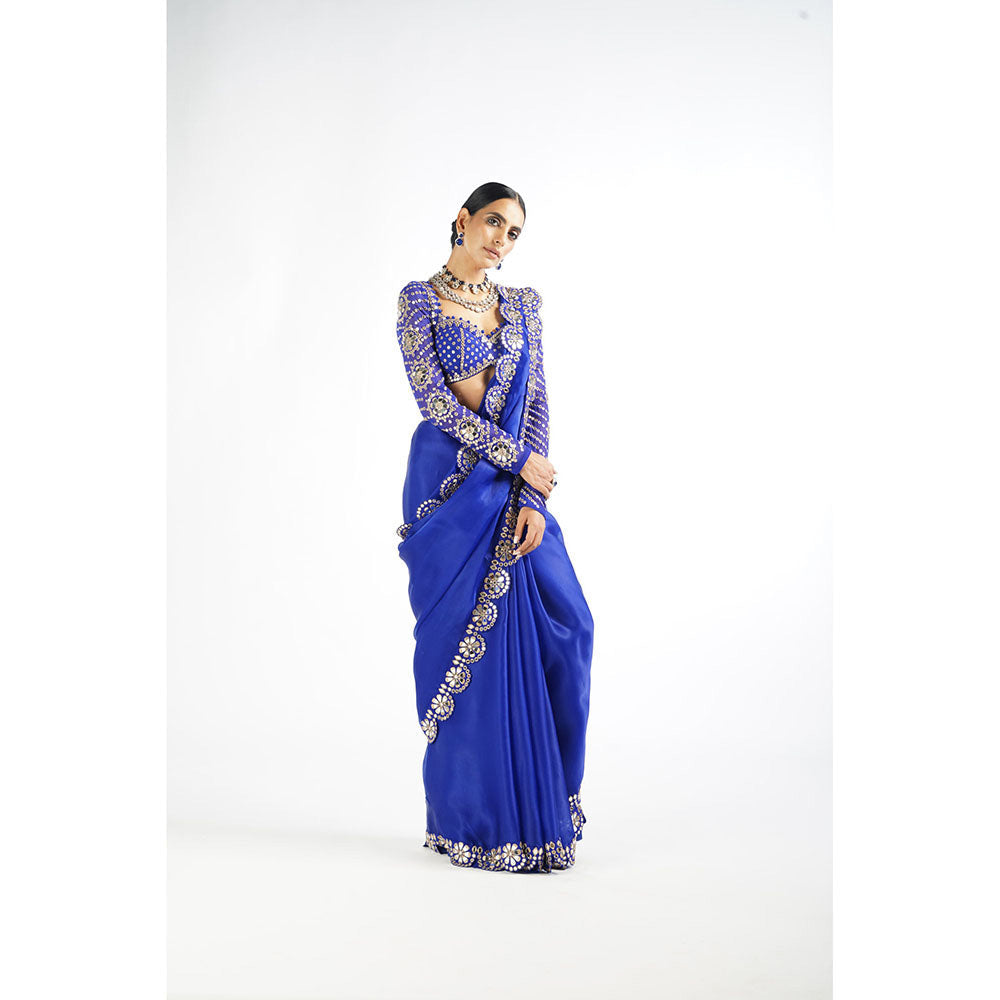 Vvani by Vani Vats Royal Blue Mirror Work Blouse Saree & Stitched Blouse