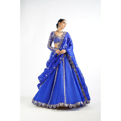 Vvani by Vani Vats Royal Blue Embroidered Blouse with Lehenga & Dupatta (Set of 3)