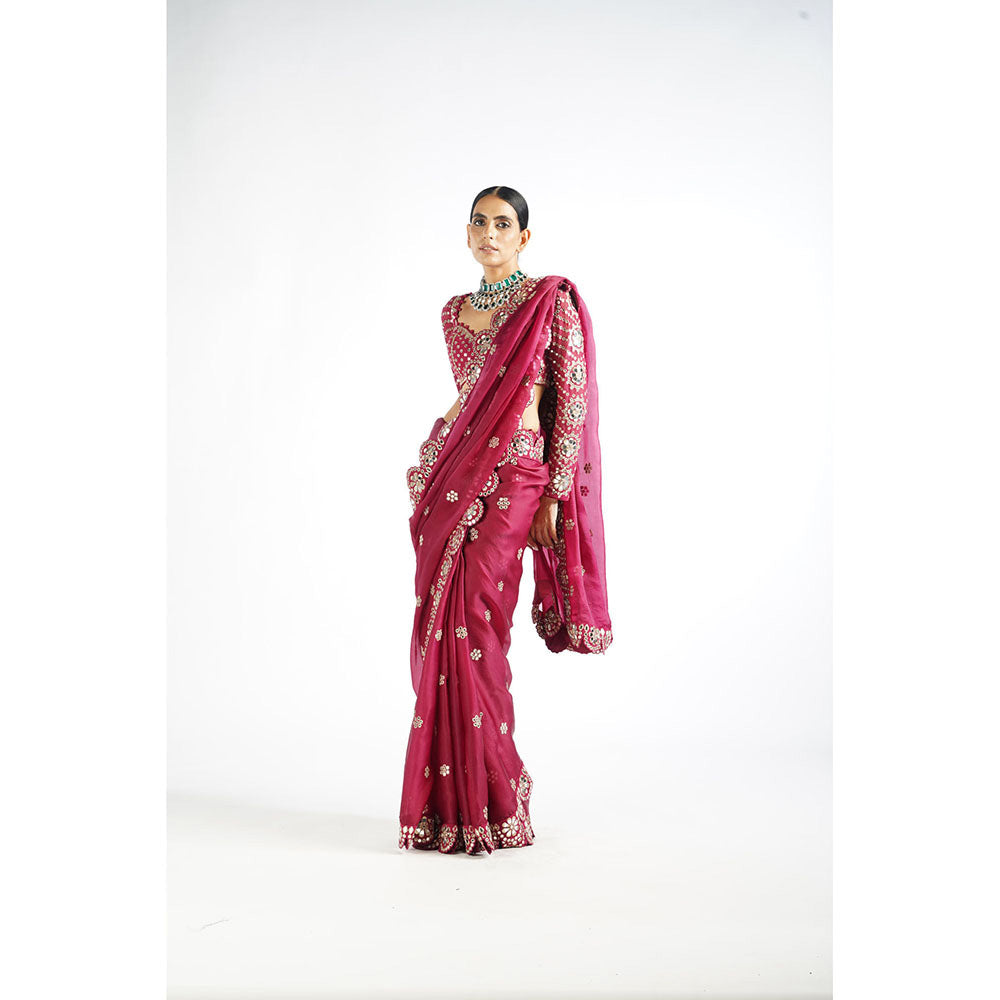 Vvani by Vani Vats Mellow Pink Mirror Scallop Saree & Stitched Blouse