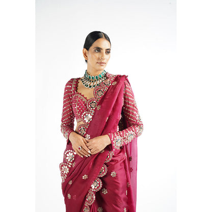 Vvani by Vani Vats Mellow Pink Mirror Scallop Saree & Stitched Blouse