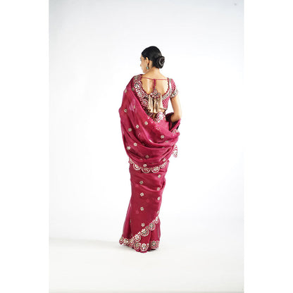 Vvani by Vani Vats Mellow Pink Mirror Work Blouse Saree & Stitched Blouse