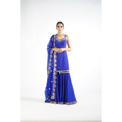 Vvani by Vani Vats Royal Blue Georgette Sharara (Set of 3)