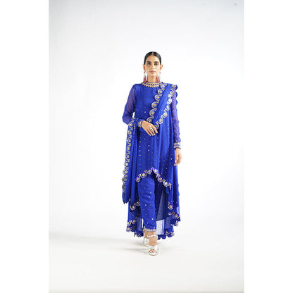 Vvani by Vani Vats Royal Blue Scallop Kurta & Pant with Dupatta (Set of 3)