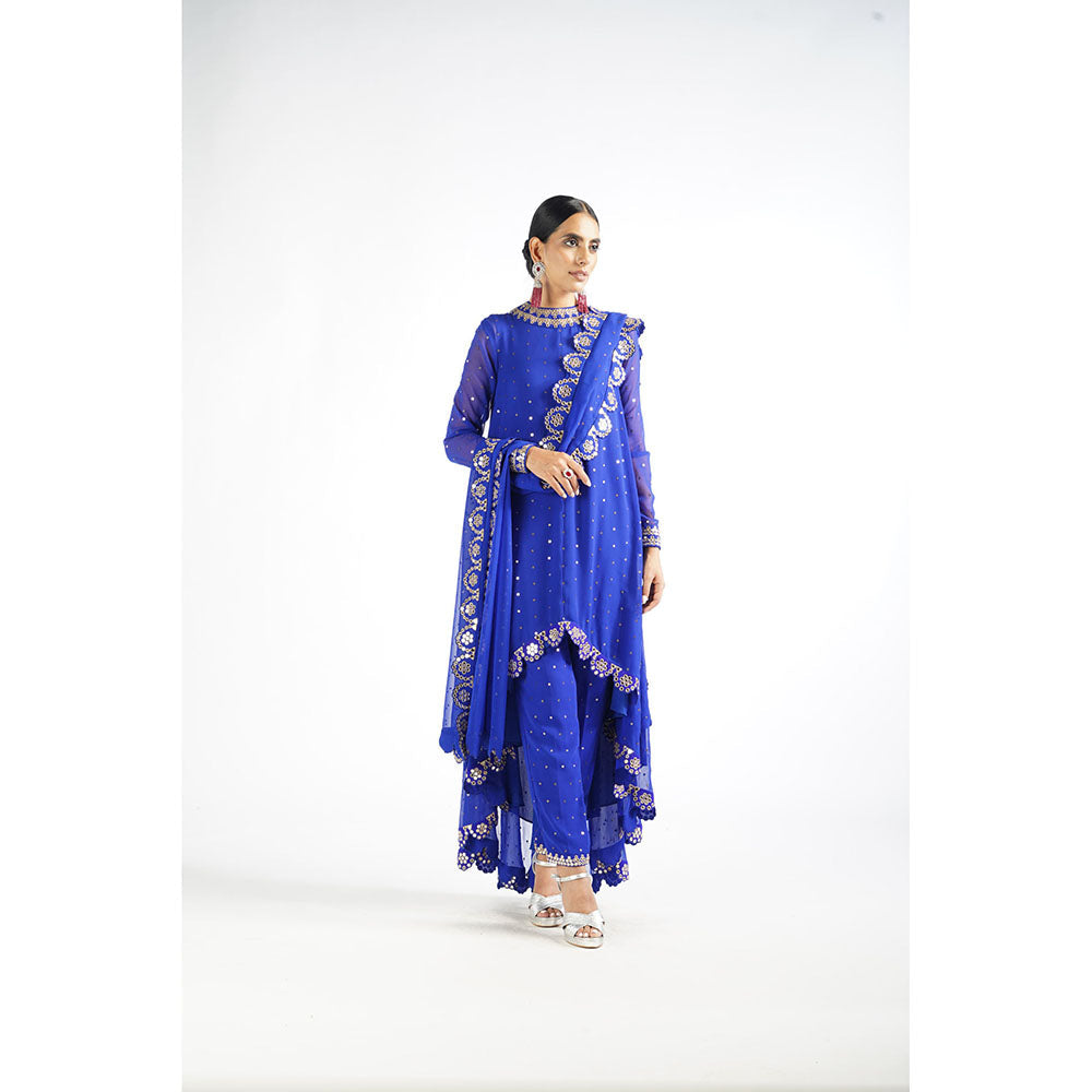 Vvani by Vani Vats Royal Blue Scallop Kurta & Pant with Dupatta (Set of 3)