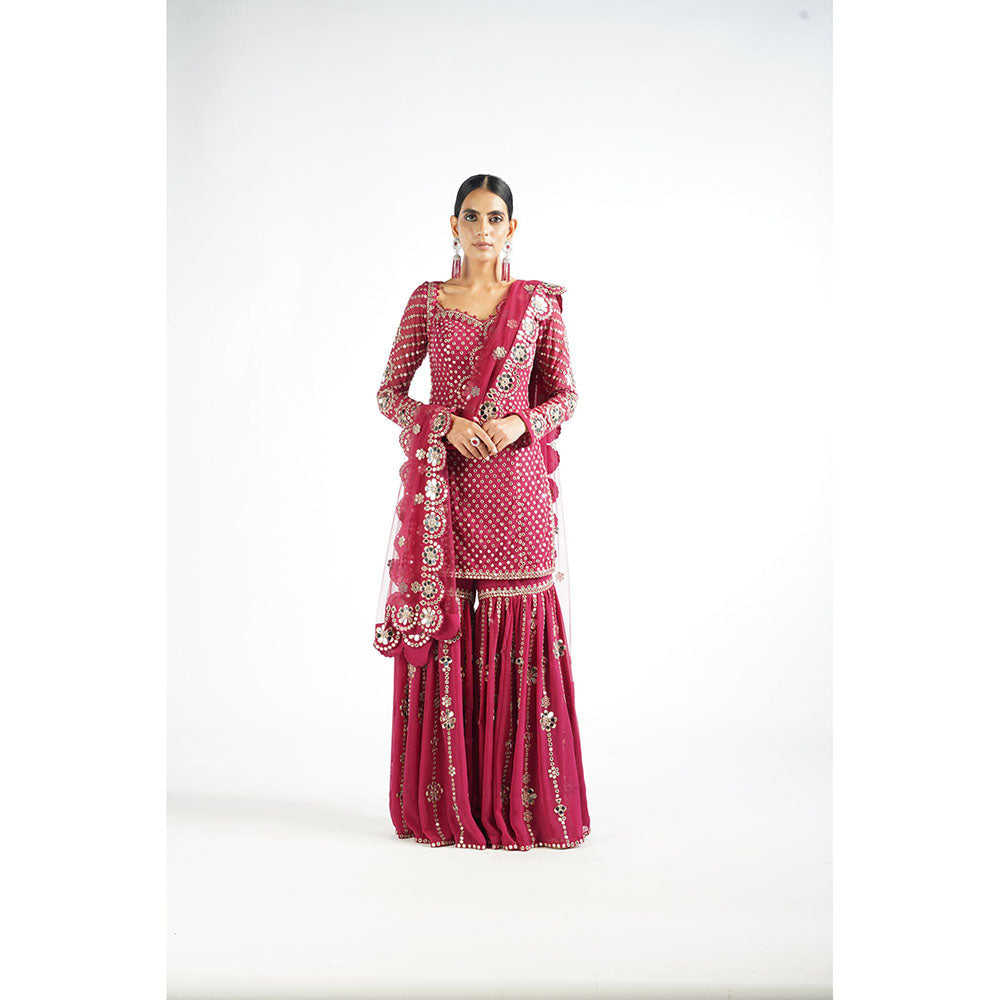 Vvani by Vani Vats Mellow Pink Kurta with Sharara & Dupatta (Set of 3)