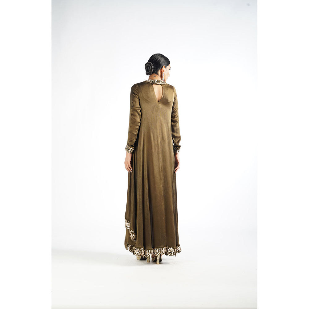 Vvani by Vani Vats Olive Green Mirror Scallop Kurta & Pant with Dupatta (Set of 3)