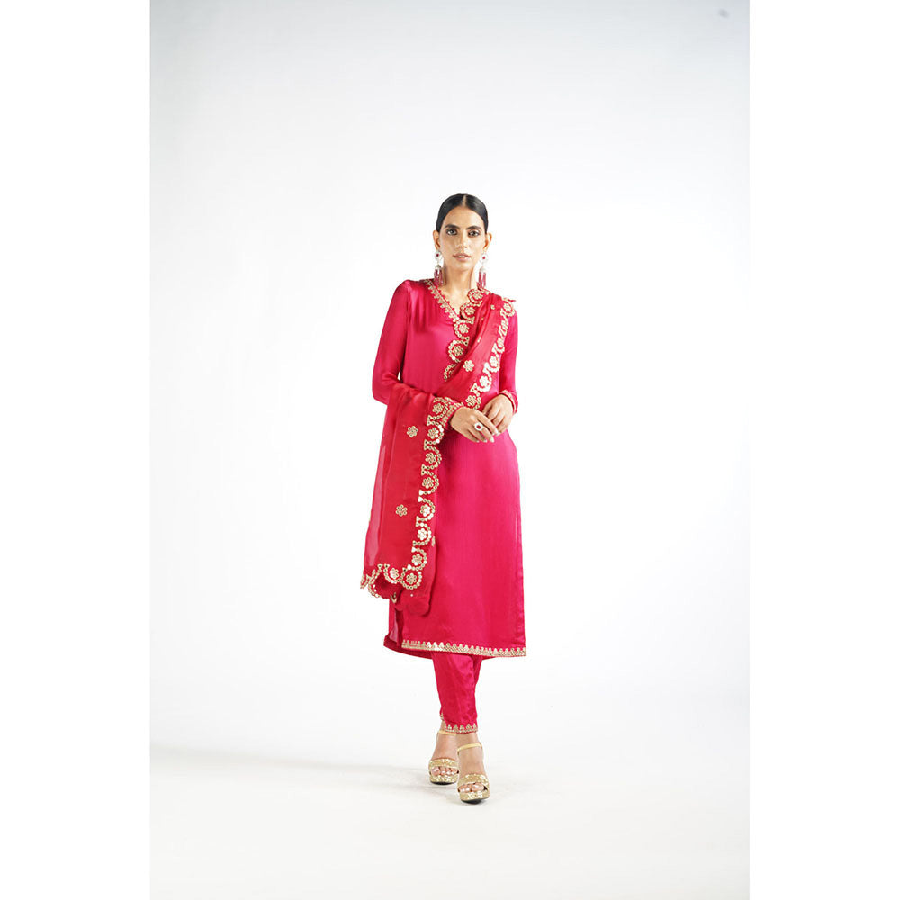 Vvani by Vani Vats Crimson Red Straight Kurta & Pant with Dupatta (Set of 3)