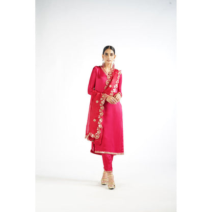Vvani by Vani Vats Crimson Red Straight Kurta & Pant with Dupatta (Set of 3)