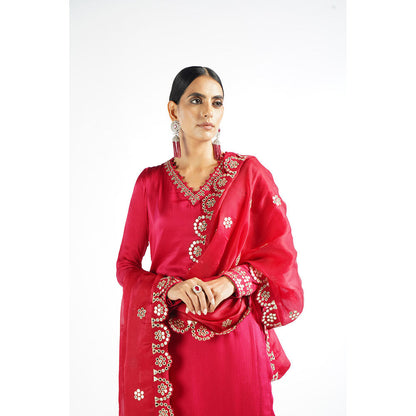 Vvani by Vani Vats Crimson Red Straight Kurta & Pant with Dupatta (Set of 3)