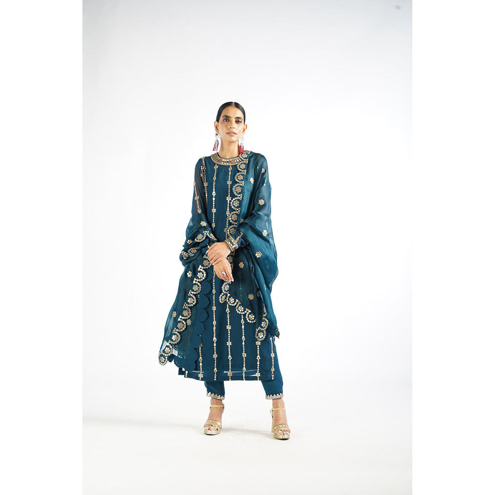 Vvani by Vani Vats Dark Teal Embellished Kurta & Pant with Dupatta (Set of 3)