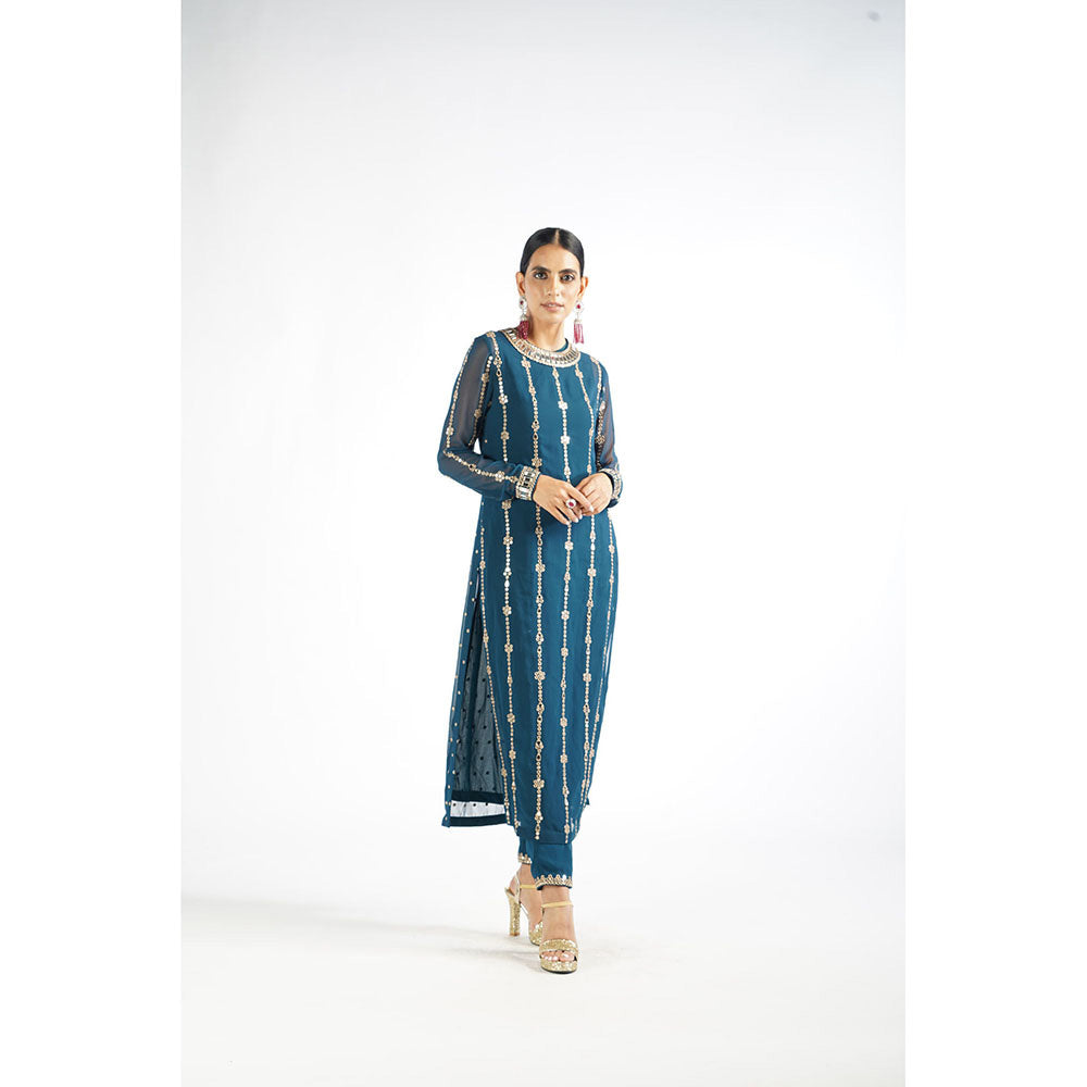 Vvani by Vani Vats Dark Teal Embellished Kurta & Pant with Dupatta (Set of 3)