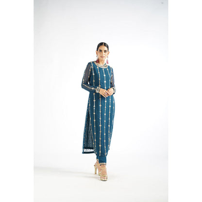 Vvani by Vani Vats Dark Teal Embellished Kurta & Pant with Dupatta (Set of 3)
