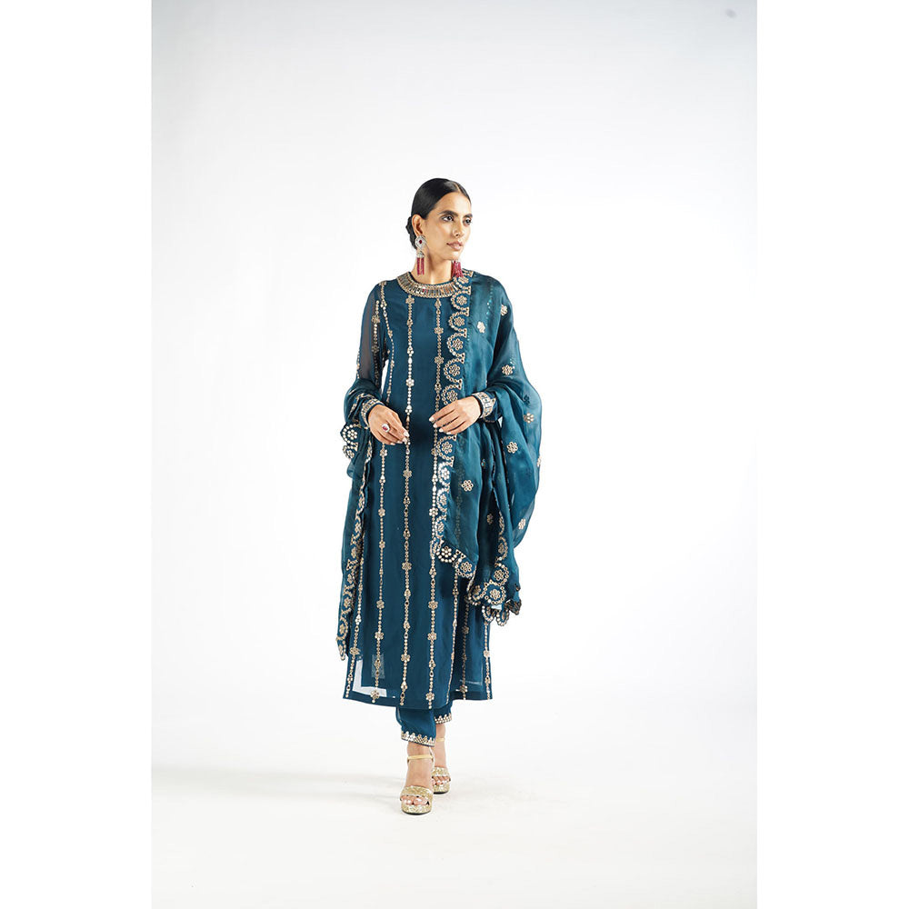 Vvani by Vani Vats Dark Teal Embellished Kurta & Pant with Dupatta (Set of 3)